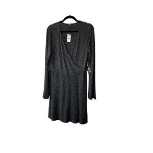 Express Charcoal Gray Soft Long Sleeve Faux Wrap Dress Women's Large New